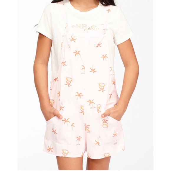 NWT Billabong Kidโs Running Wild Overalls Bib in Soft Pink (size L/12) - Picture 2 of 8